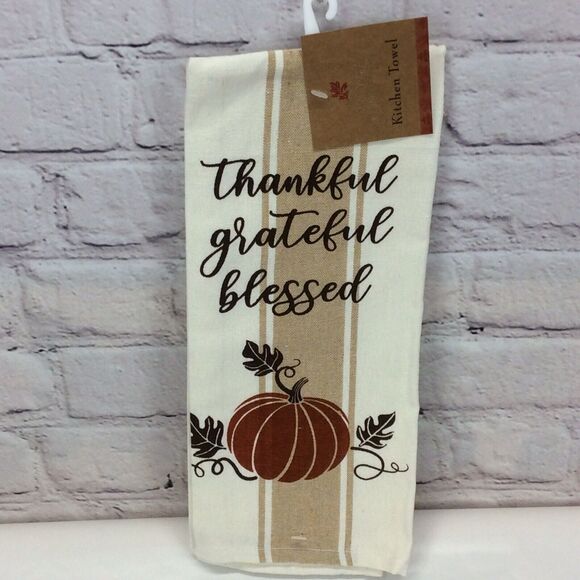 Thankful Grateful Blessed 4 Pc Kitchen Set 2 Towels/1 Oven Mitt/1 Pot Holder NWT - Picture 2 of 9